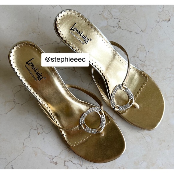 LenaLuisa Gold Slip On Heels with Silver Embellishment Crystal - Picture 4 of 14